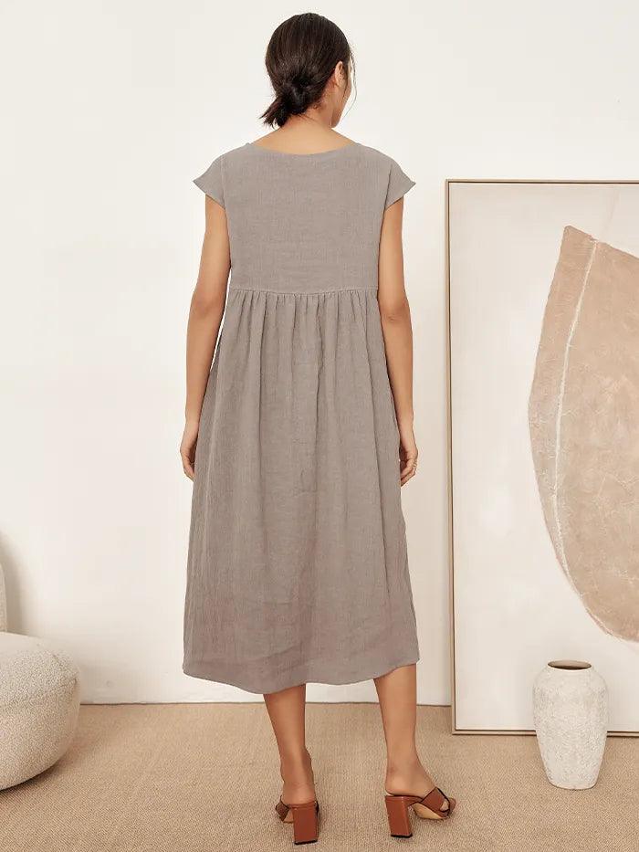 Linen Striped Cap Sleeve Washed Maxi Dress JOAN by LINTICO