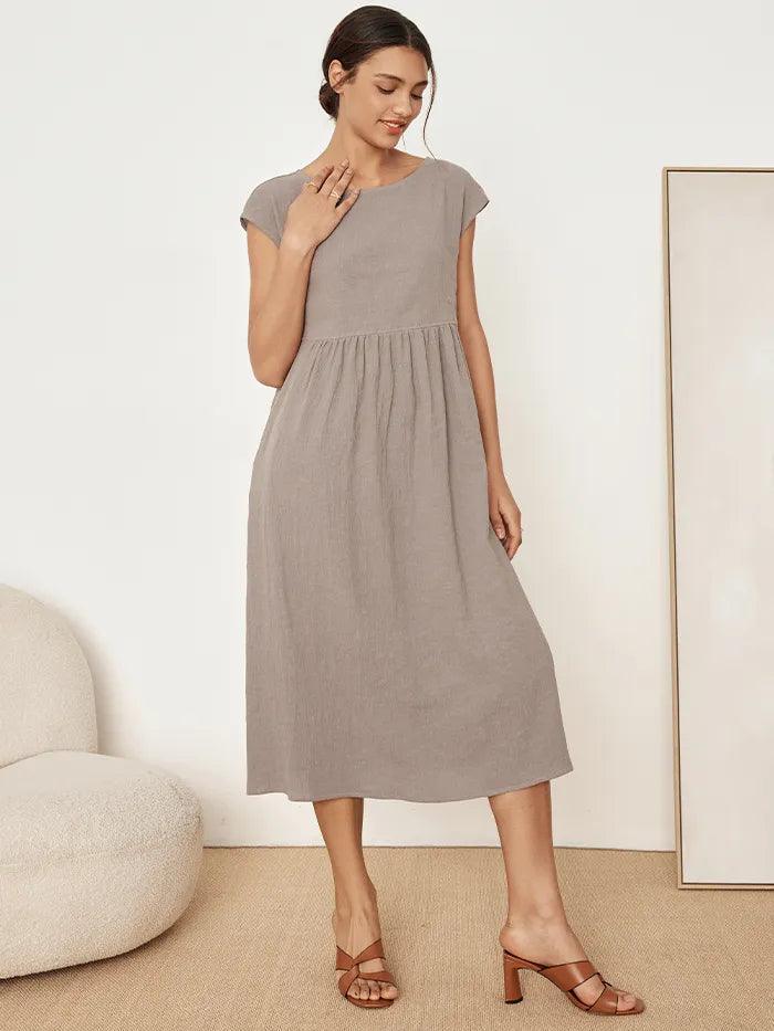 Linen Striped Cap Sleeve Washed Maxi Dress JOAN by LINTICO
