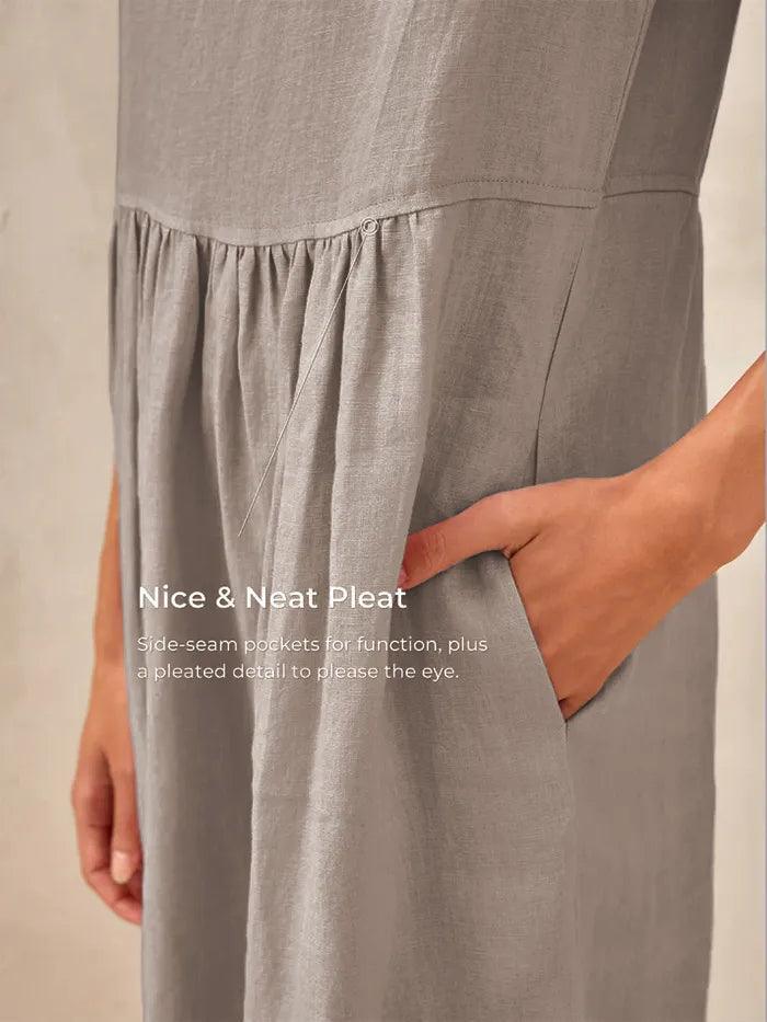 Linen Striped Cap Sleeve Washed Maxi Dress JOAN by LINTICO