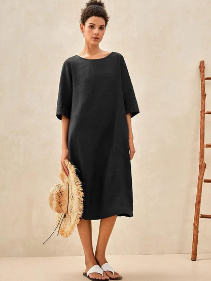100% Linen Collarless Mid-Length Dress SOFIA by LINTICO