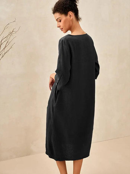100% Linen Collarless Mid-Length Dress SOFIA by LINTICO