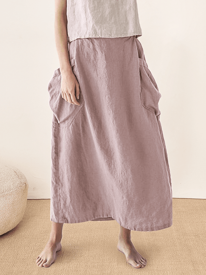 Linen Checked Elastic Waist Skirt ONYX by LINTICO