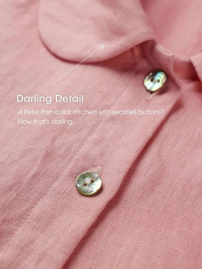 100% Linen Peter Pan Collar 3/4 Sleeve Shirt ASTRID by LINTICO
