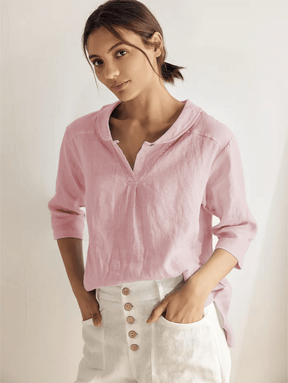 100% Linen Shawl V-Neck Half Sleeve Top JADE by LINTICO