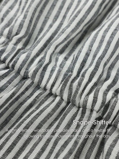 100% Linen Striped Elastic-Waist Mini Dress ARIA by LINTICO