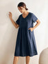 100% Linen V-Neck Waist Ruched Pocket Dress CHARLOTTE by LINTICO