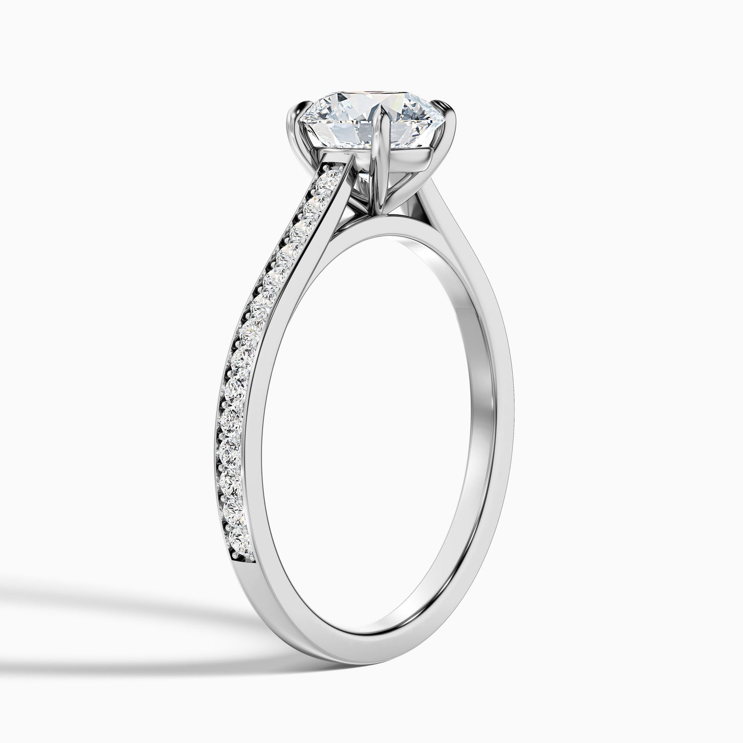 Sofia 3 Carat Round Side Stone Pave Lab Grown Diamond Ring in 14k White Gold