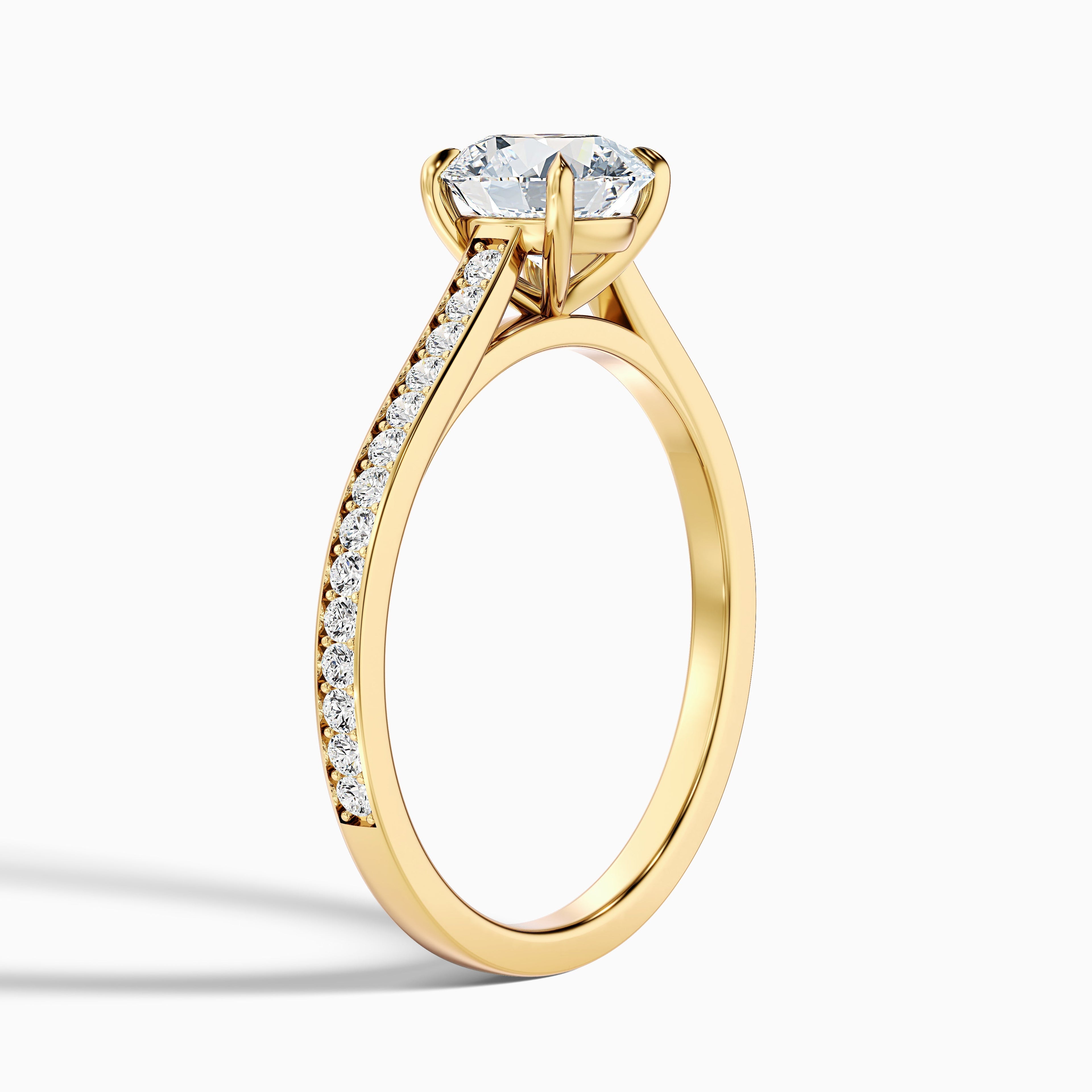 Sofia 2 Carat Round Side Stone Pave Lab Grown Diamond Ring in 10k Yellow Gold