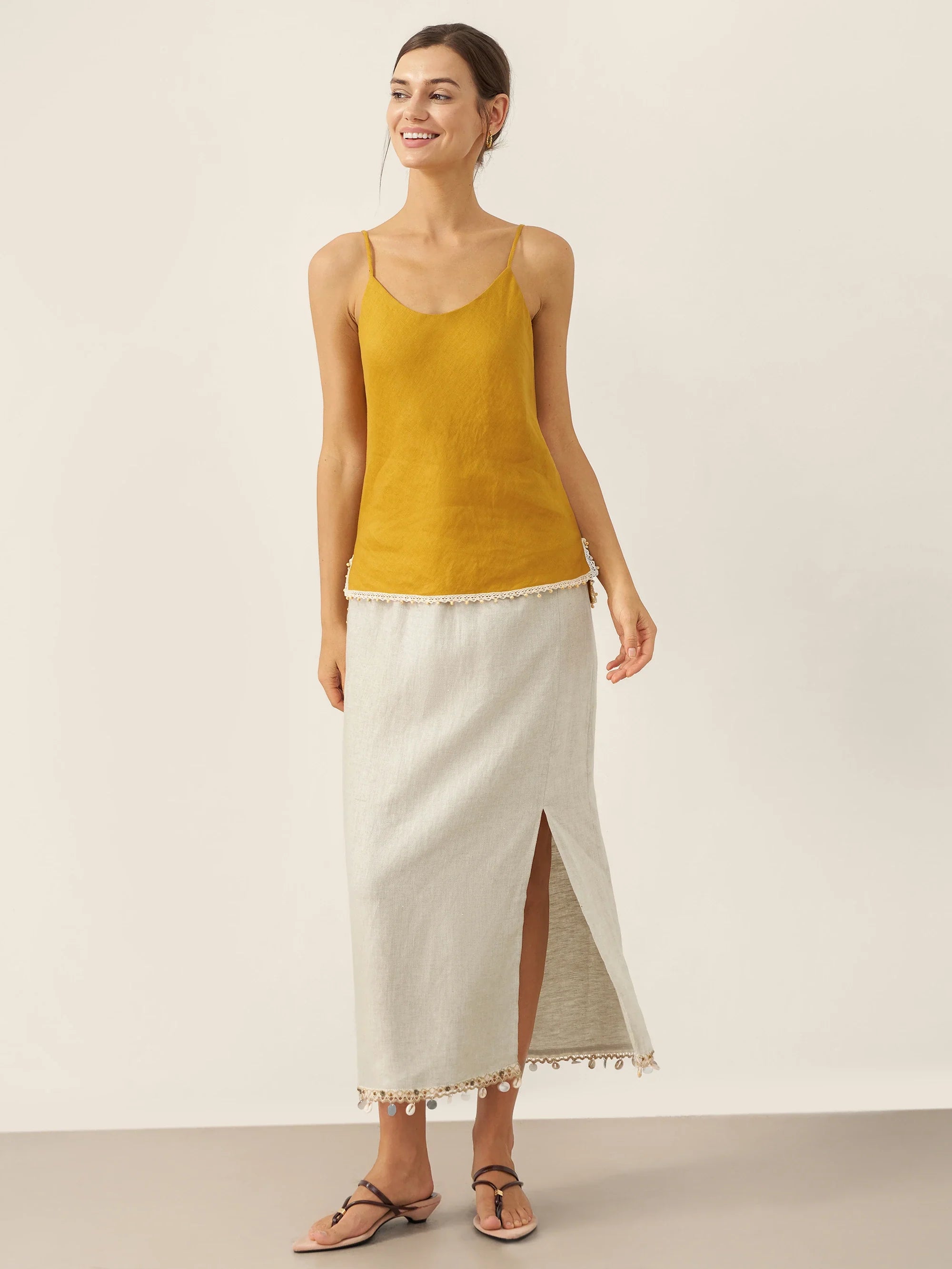100% Linen Beaded Hem Camisole Bree by LINTICO