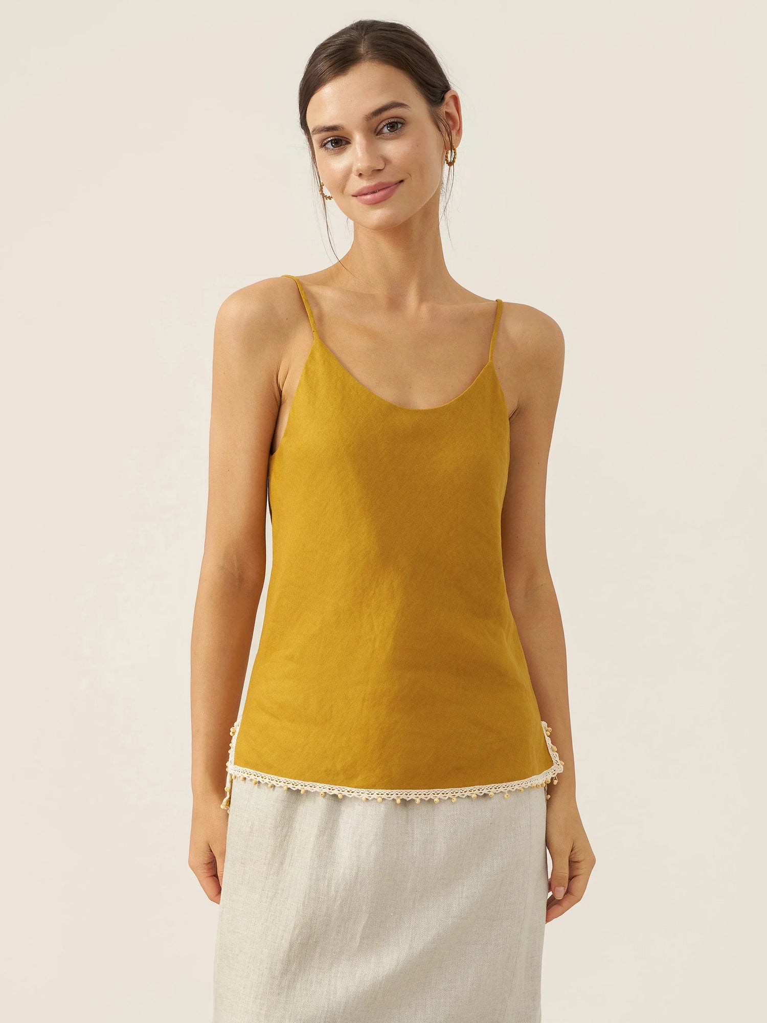 100% Linen Beaded Hem Camisole Bree by LINTICO