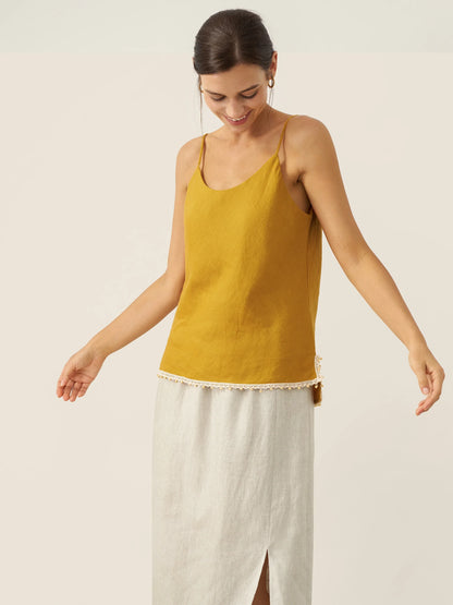 100% Linen Beaded Hem Camisole Bree by LINTICO