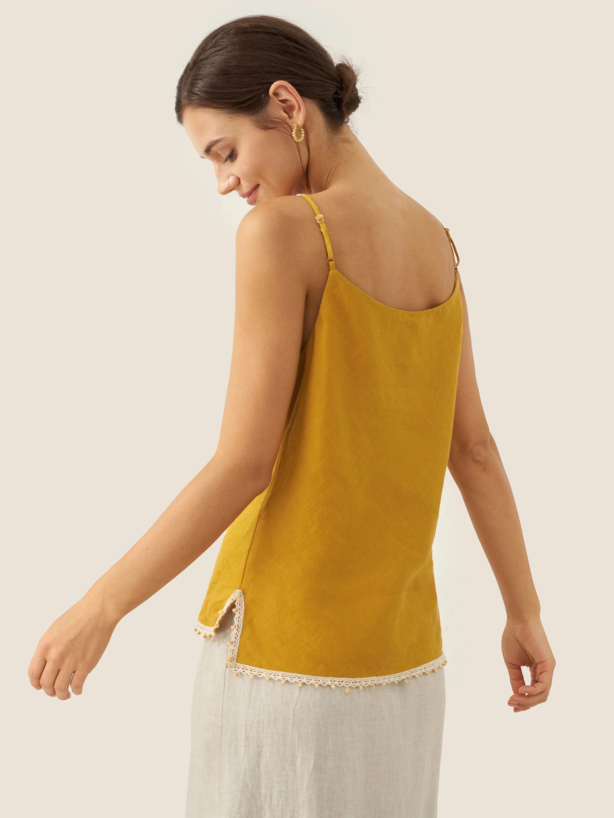 100% Linen Beaded Hem Camisole Bree by LINTICO