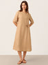 100% Linen Side-Gathered Bow Maxi Dress ESMERALDA by LINTICO