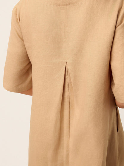 100% Linen Side-Gathered Bow Maxi Dress ESMERALDA by LINTICO