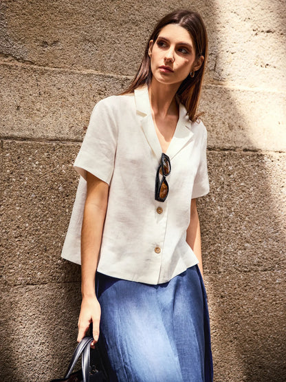 100% Linen Button-Up Short Sleeve Shirt ORENDA by LINTICO