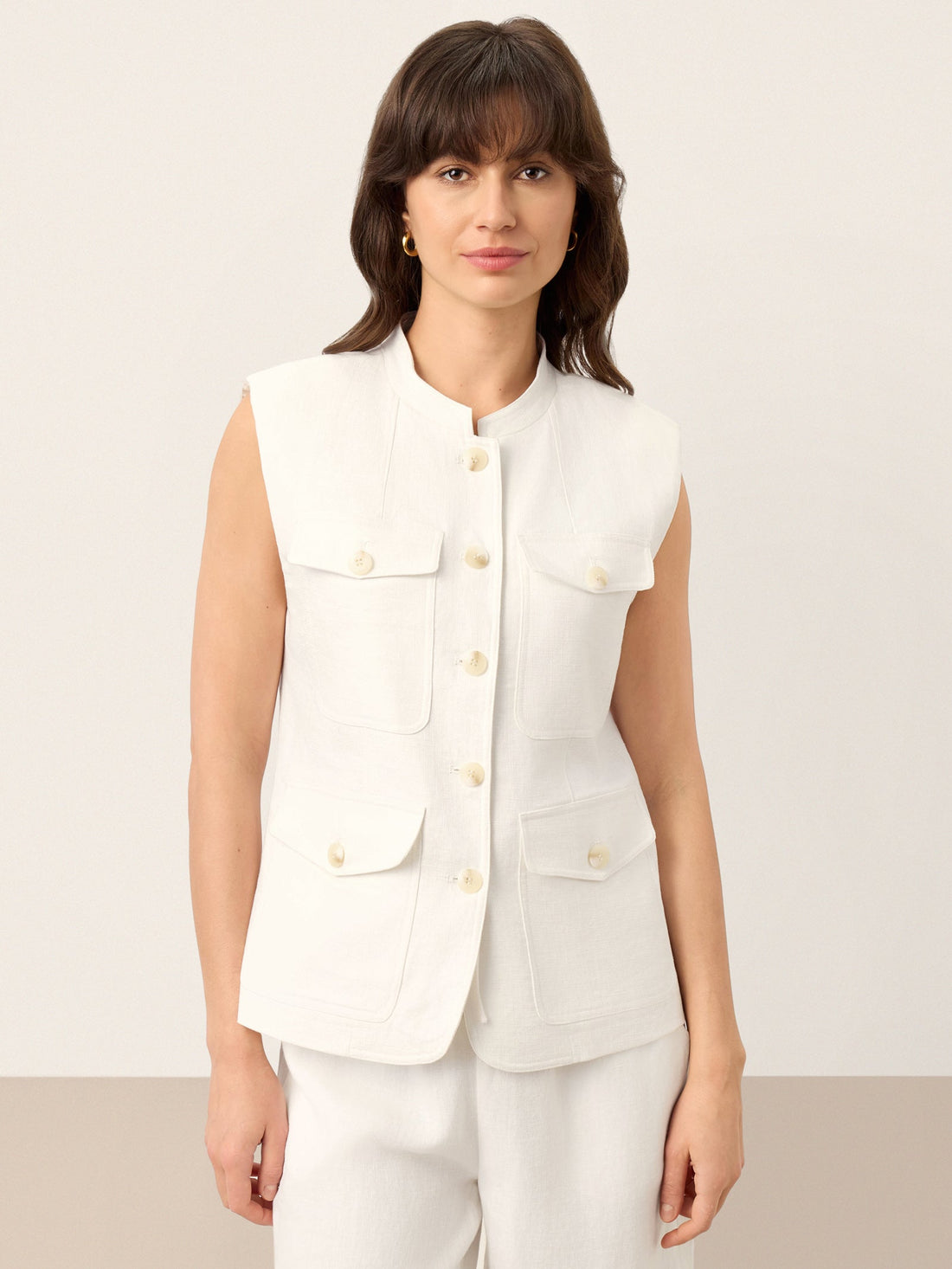 Linen Four-Pocket Tailored Sleeveless Vest COSIMA by LINTICO