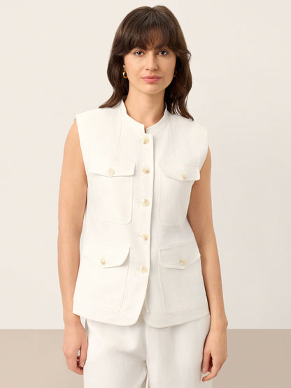 Linen Four-Pocket Tailored Sleeveless Vest COSIMA by LINTICO