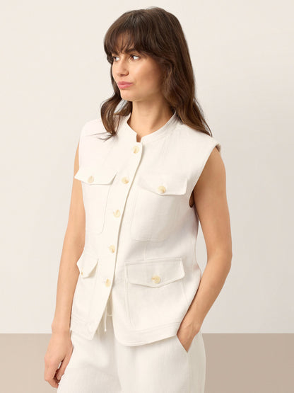 Linen Four-Pocket Tailored Sleeveless Vest COSIMA by LINTICO