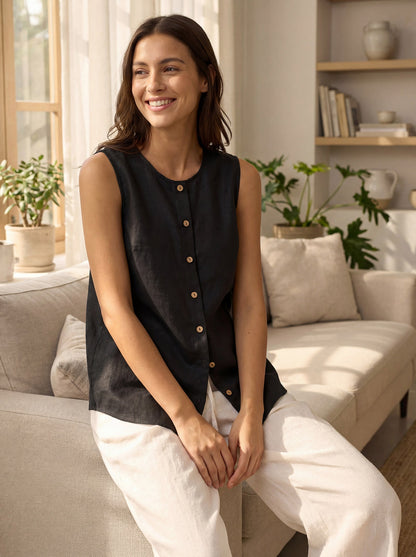 100% Linen Buttons Down Tank Top ERIN by LINTICO
