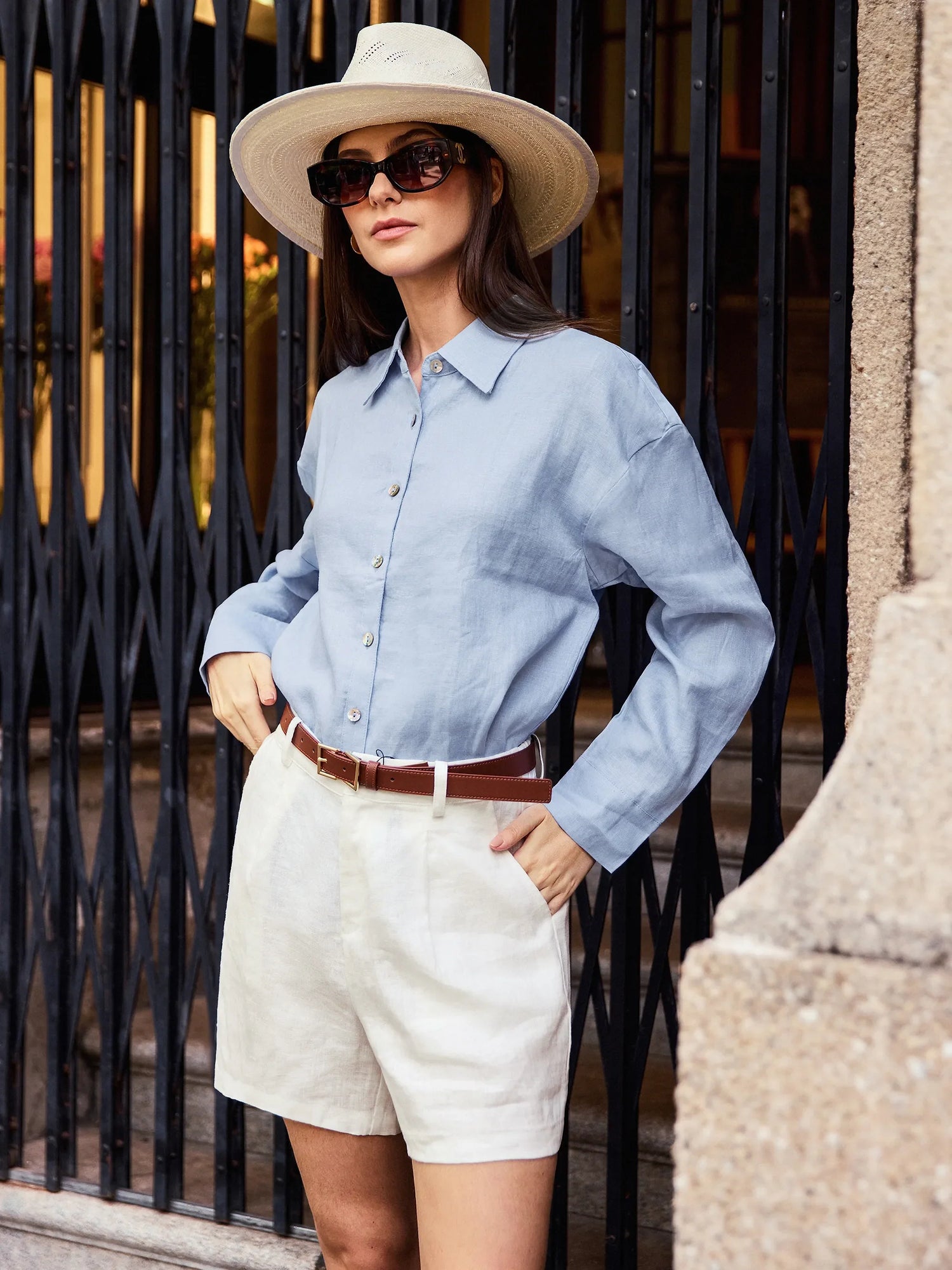 100% Linen Pleated Linen Shorts ELLEN by LINTICO