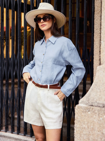100% Linen Pleated Linen Shorts ELLEN by LINTICO