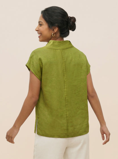 100% Linen Collared Cap Sleeve Top IVY by LINTICO