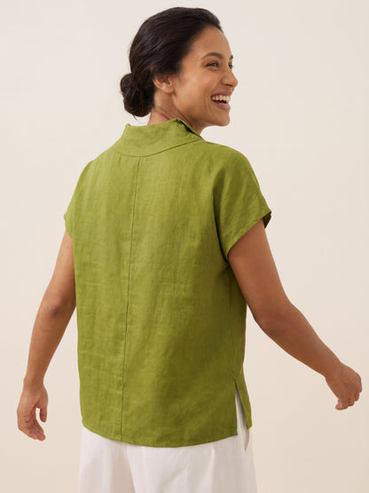 100% Linen Collared Cap Sleeve Top IVY by LINTICO