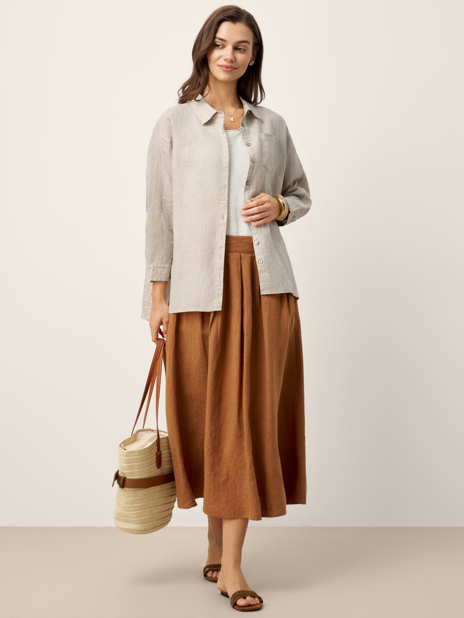 100% Linen Concealed Placket Patch Pocket Shirt FELICITY by LINTICO