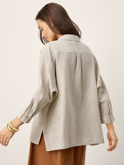 100% Linen Concealed Placket Patch Pocket Shirt FELICITY by LINTICO