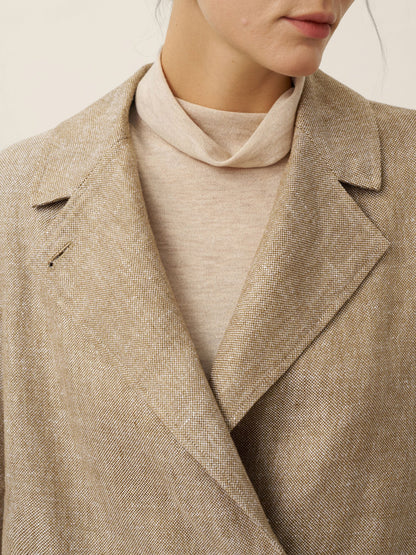 100% Linen Convertible Stand Collar Double Breasted Blazer Jacket NAOMI by LINTICO