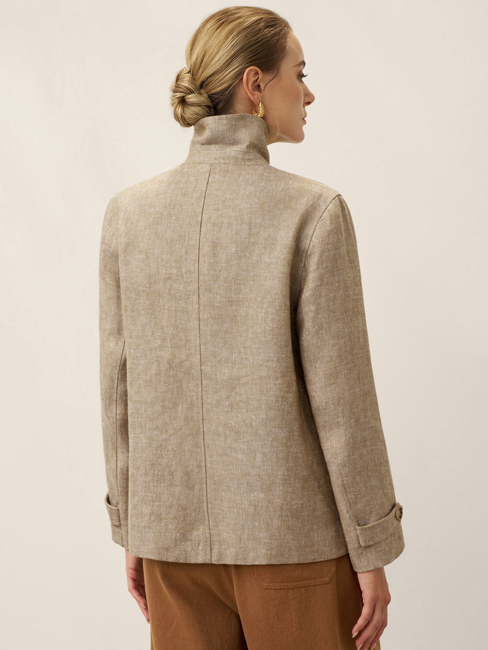 100% Linen Convertible Stand Collar Double Breasted Blazer Jacket NAOMI by LINTICO