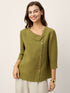 100% Linen Crescent Neck Button Detail 3/4 Sleeve Top ADALYN by LINTICO