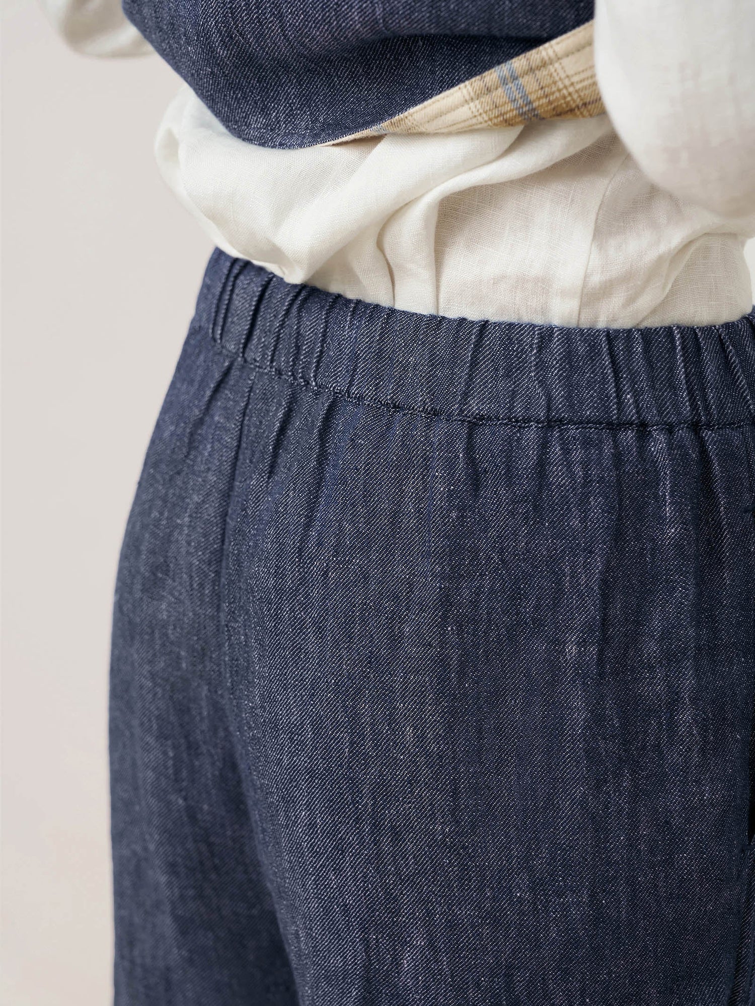 100% Linen Denim Texture Elastic Waist Straight Leg Pants HAZEL  DestGlow