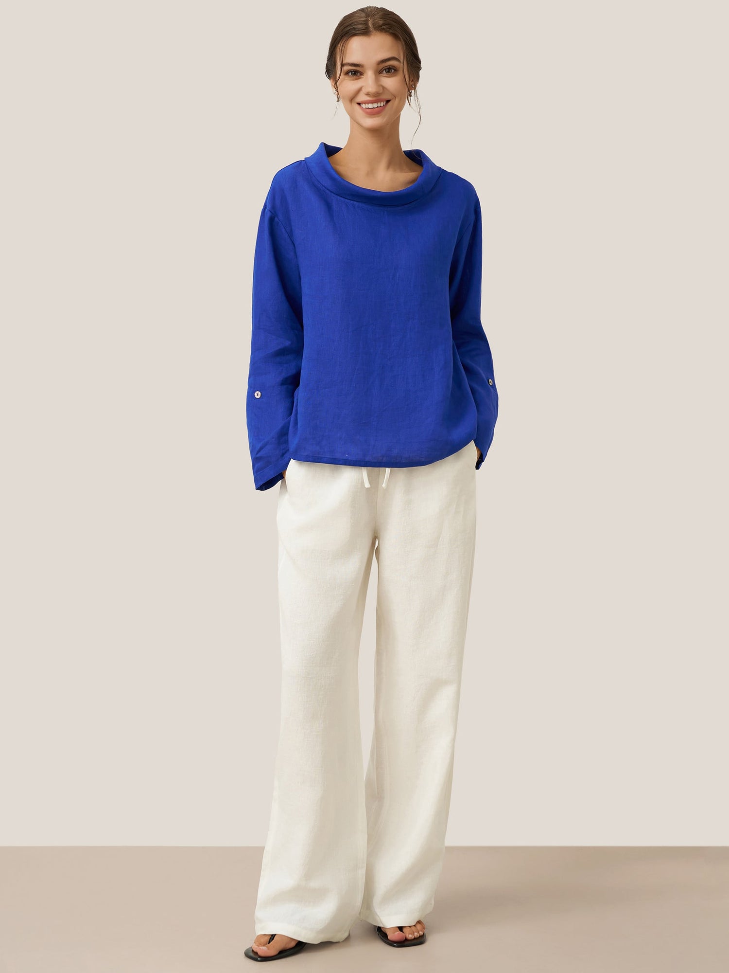 100% Linen Draped Neck Top HOLLIS by LINTICO