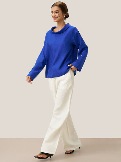 100% Linen Draped Neck Top HOLLIS by LINTICO