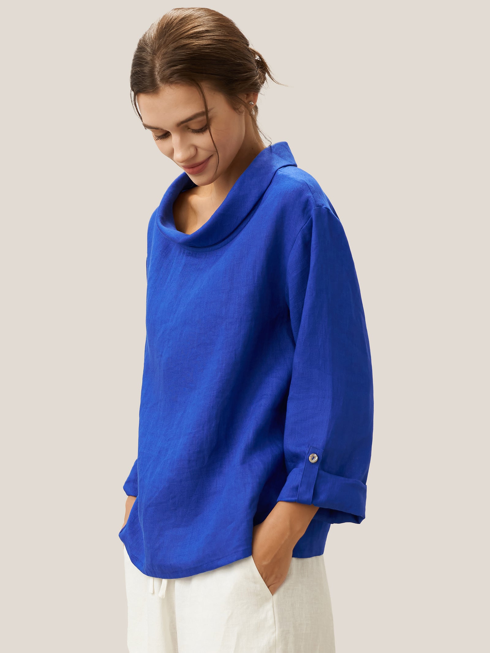 100% Linen Draped Neck Top HOLLIS by LINTICO