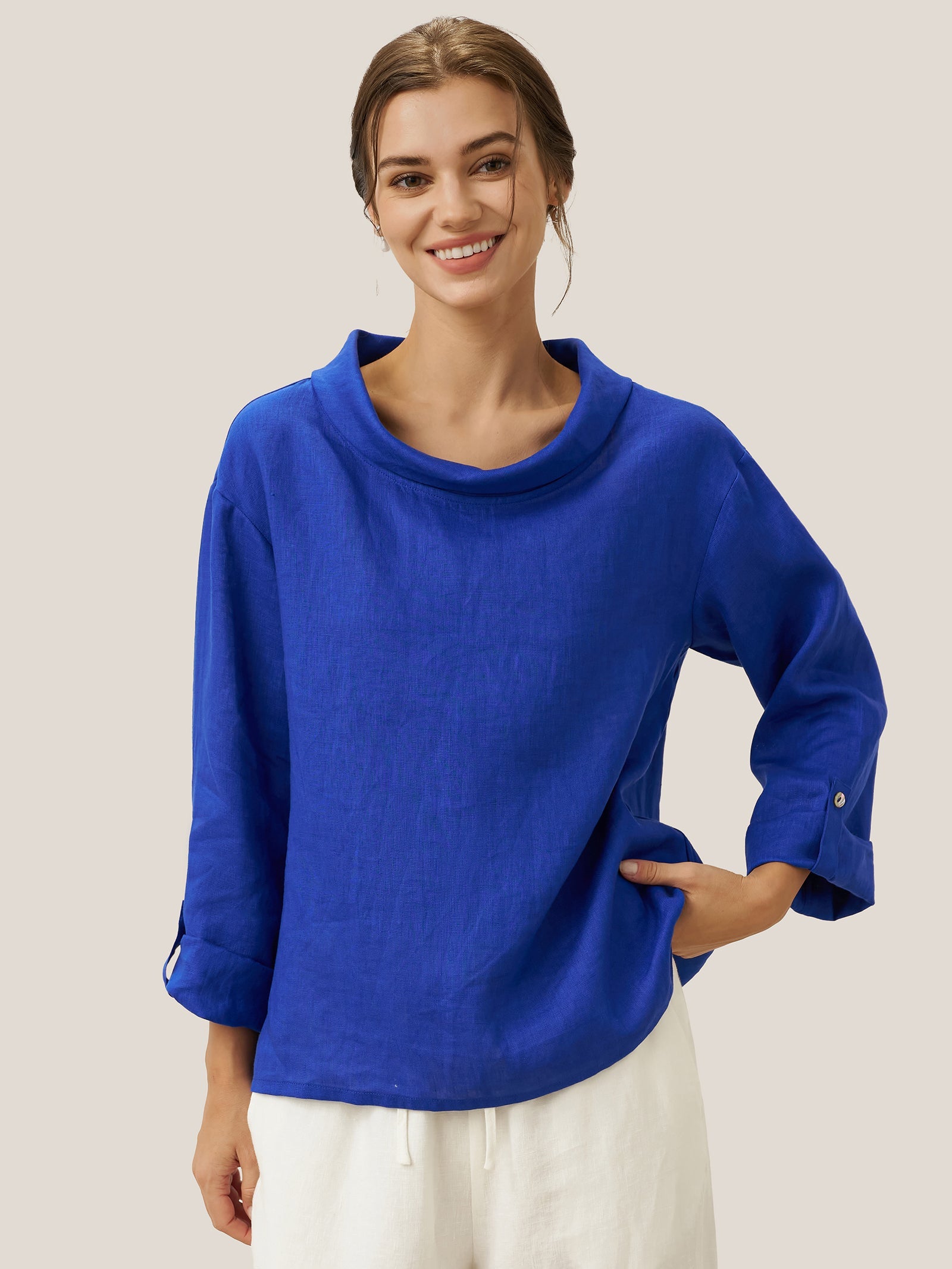 100% Linen Draped Neck Top HOLLIS by LINTICO