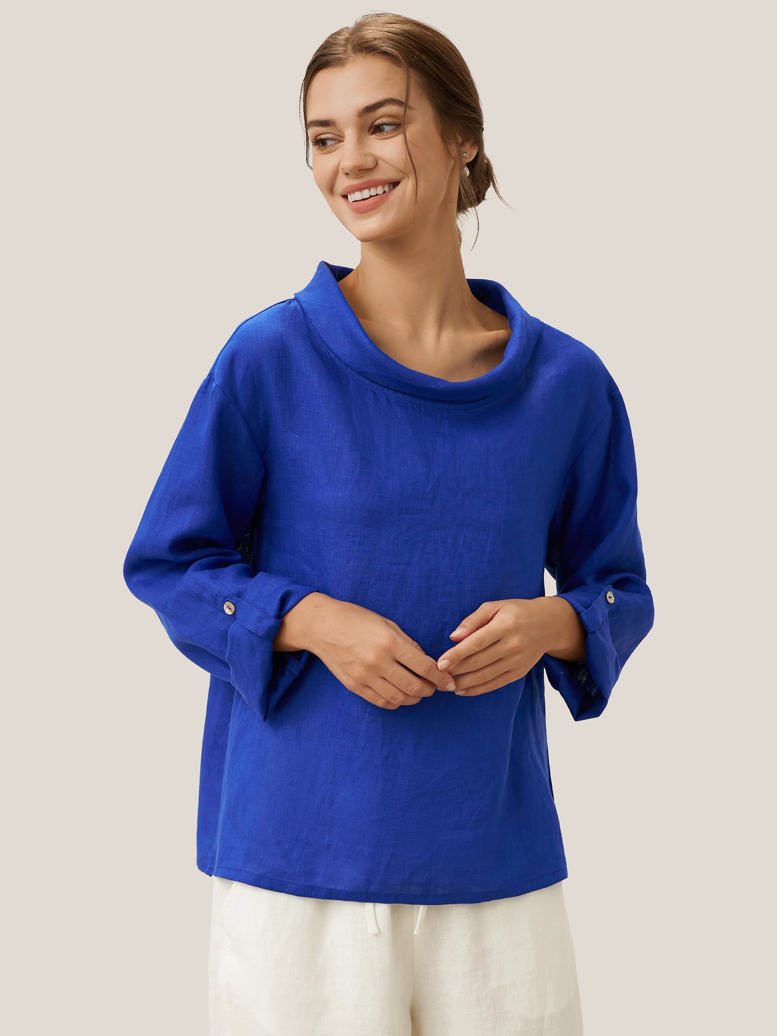 100% Linen Draped Neck Top HOLLIS by LINTICO