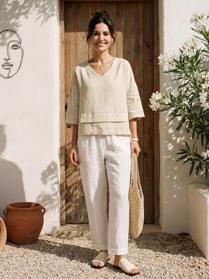 100% Linen Drop Shoulder Asymmetric Layered Hem Overtop VIOLA by LINTICO