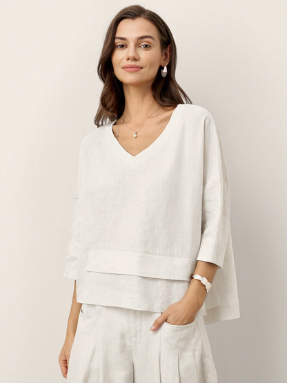 100% Linen Drop Shoulder Asymmetric Layered Hem Overtop VIOLA by LINTICO