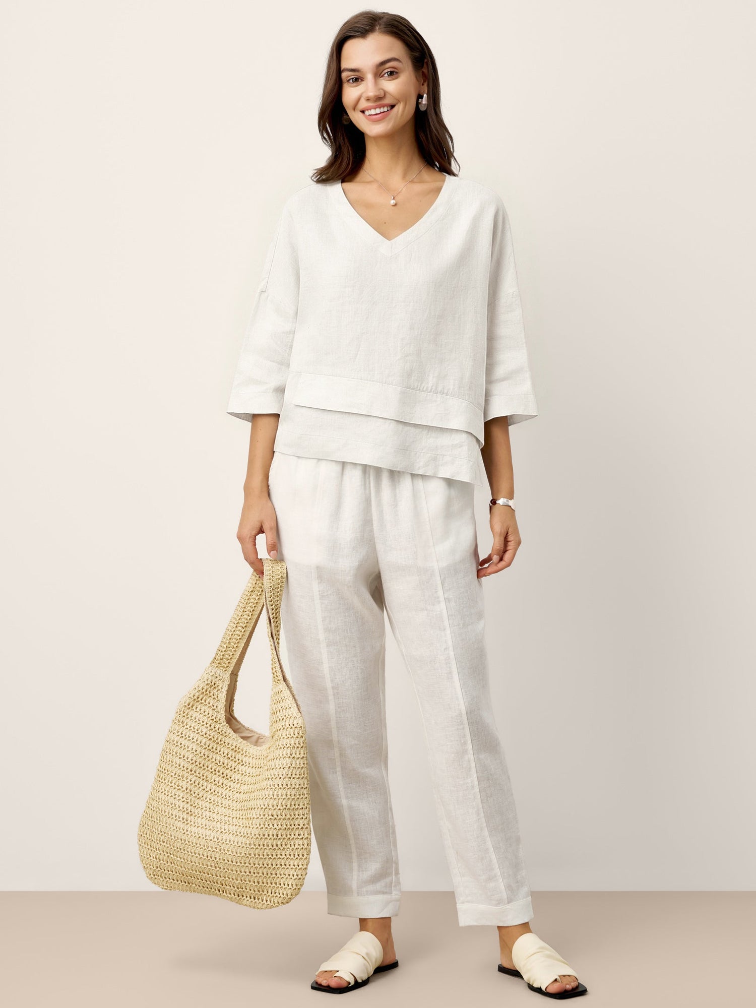 100% Linen Drop Shoulder Asymmetric Layered Hem Overtop VIOLA by LINTICO
