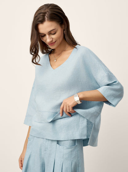 100% Linen Drop Shoulder Asymmetric Layered Hem Overtop VIOLA by LINTICO