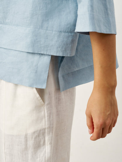 100% Linen Drop Shoulder Asymmetric Layered Hem Overtop VIOLA by LINTICO