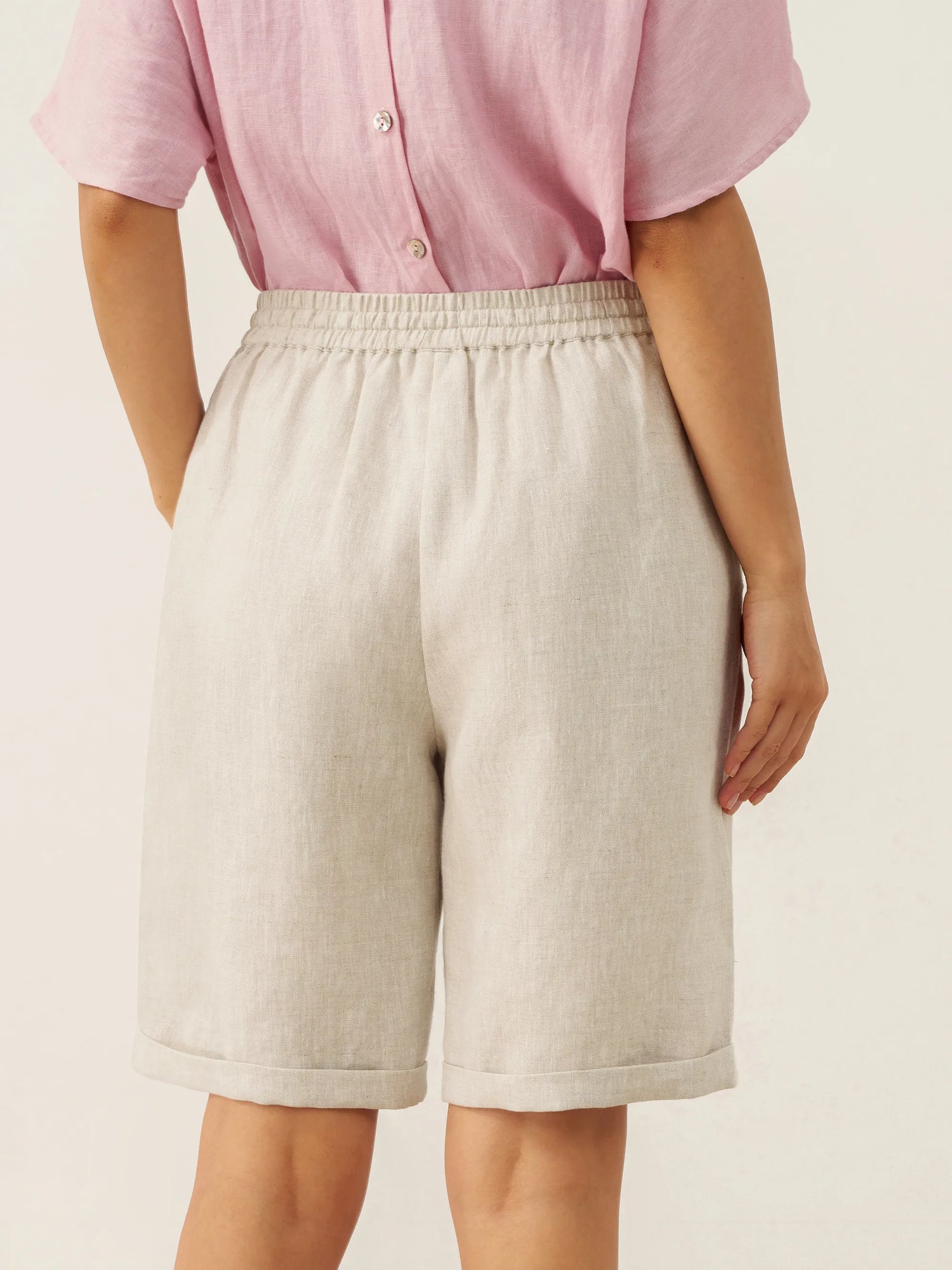 100% Linen Elastic Drawstring Waist Capri Pants XIMENA by LINTICO