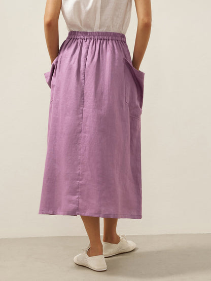 Linen Checked Elastic Waist Skirt ONYX by LINTICO