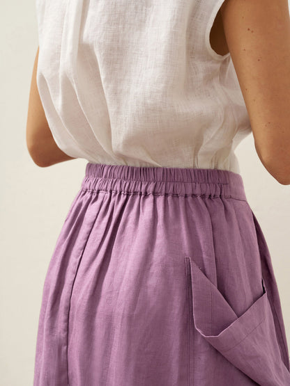 Linen Checked Elastic Waist Skirt ONYX by LINTICO