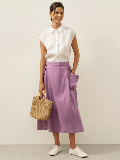 Linen Checked Elastic Waist Skirt ONYX by LINTICO