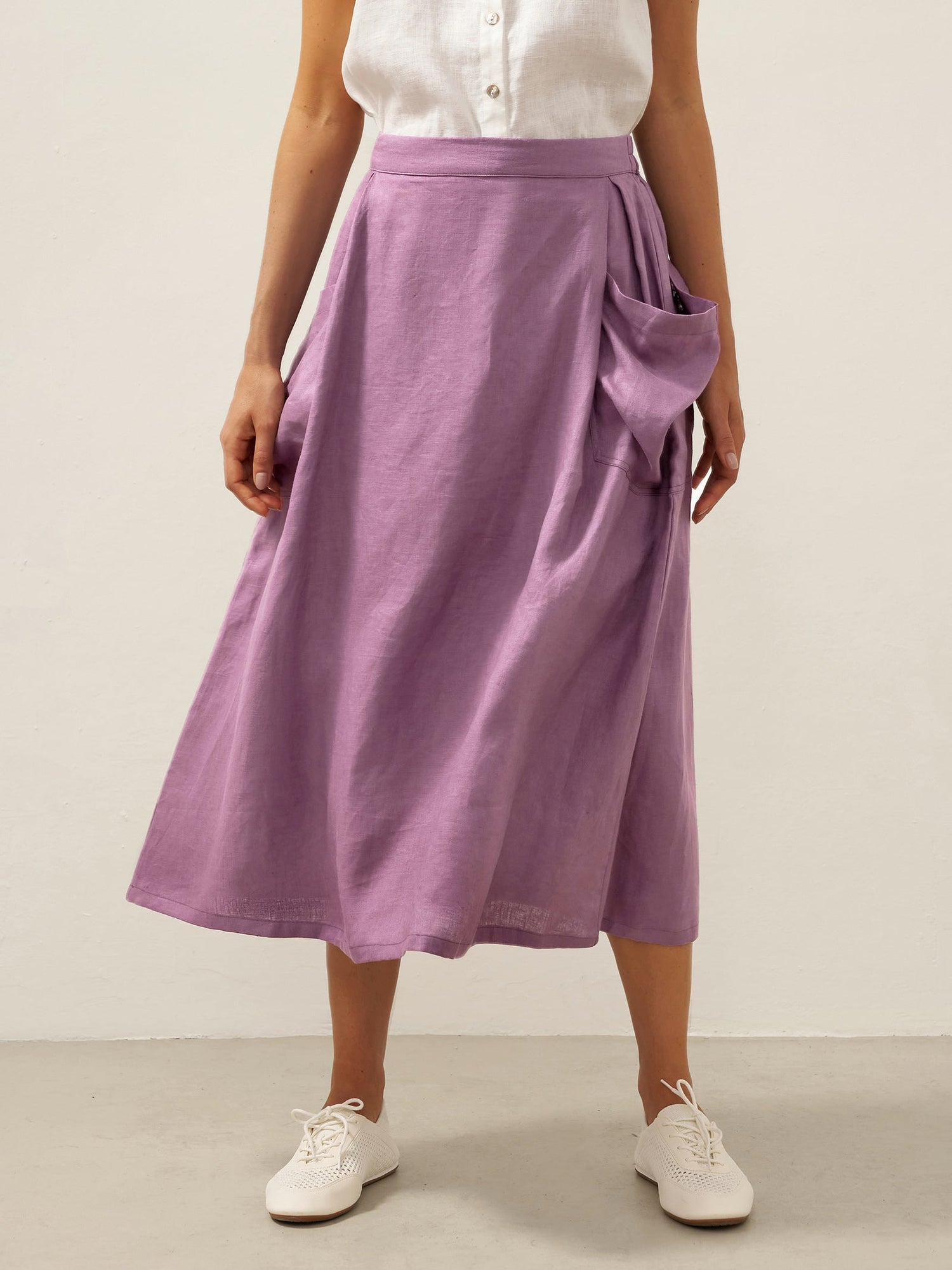 Linen Checked Elastic Waist Skirt ONYX by LINTICO