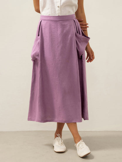 Linen Checked Elastic Waist Skirt MARINA