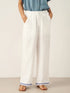 100% Linen Embroidered Elastic Waist Pants FENE by LINTICO